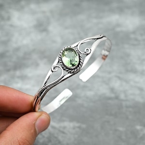 Green Amethyst Bracelet 925 Sterling Silver Bangle Green Amethyst Bangle Adjustable Bangle Green Amethyst Gemstone Bracelet Gift For Her