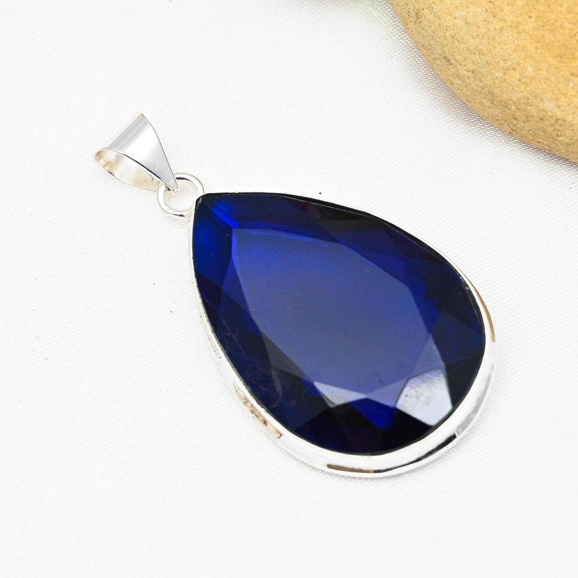 Pendentif Argent Massif Et Saphir - Moderne, Occasion, Bijou élégant