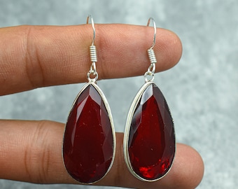 Garnet Earrings 925 Sterling Silver Earrings Garnet Gemstone Earrings Jewelry Handmade Garnet Jewelry Gift For Her Garnet Silver Earrings