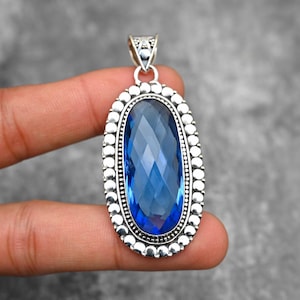London Blue Topaz Pendant 925 Sterling Silver Pendant Jewelry Blue Topaz Gemstone Handmade Pendant Blue Topaz Jewelry Gifts For Her Mother