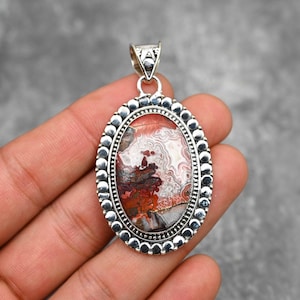 Crazy Lace Agate Pendant 925 Sterling Silver Pendant Crazy Lace Agate Gemstone Pendant Handmade Pendant Lace Agate Jewelry Gift For Her