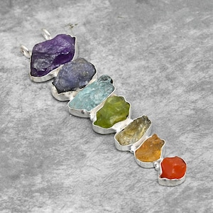 7 Chakras Stone Healing Handmade Pendant Necklace Jewelry with Real Raw Gemstones Pendant 925 Sterling Silver Pendant Christmas Gifts