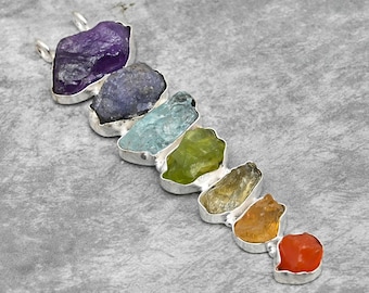 7 chakras piedra curativa colgante hecho a mano collar joyería con piedras preciosas crudas reales colgante de plata de ley 925 regalos de Navidad