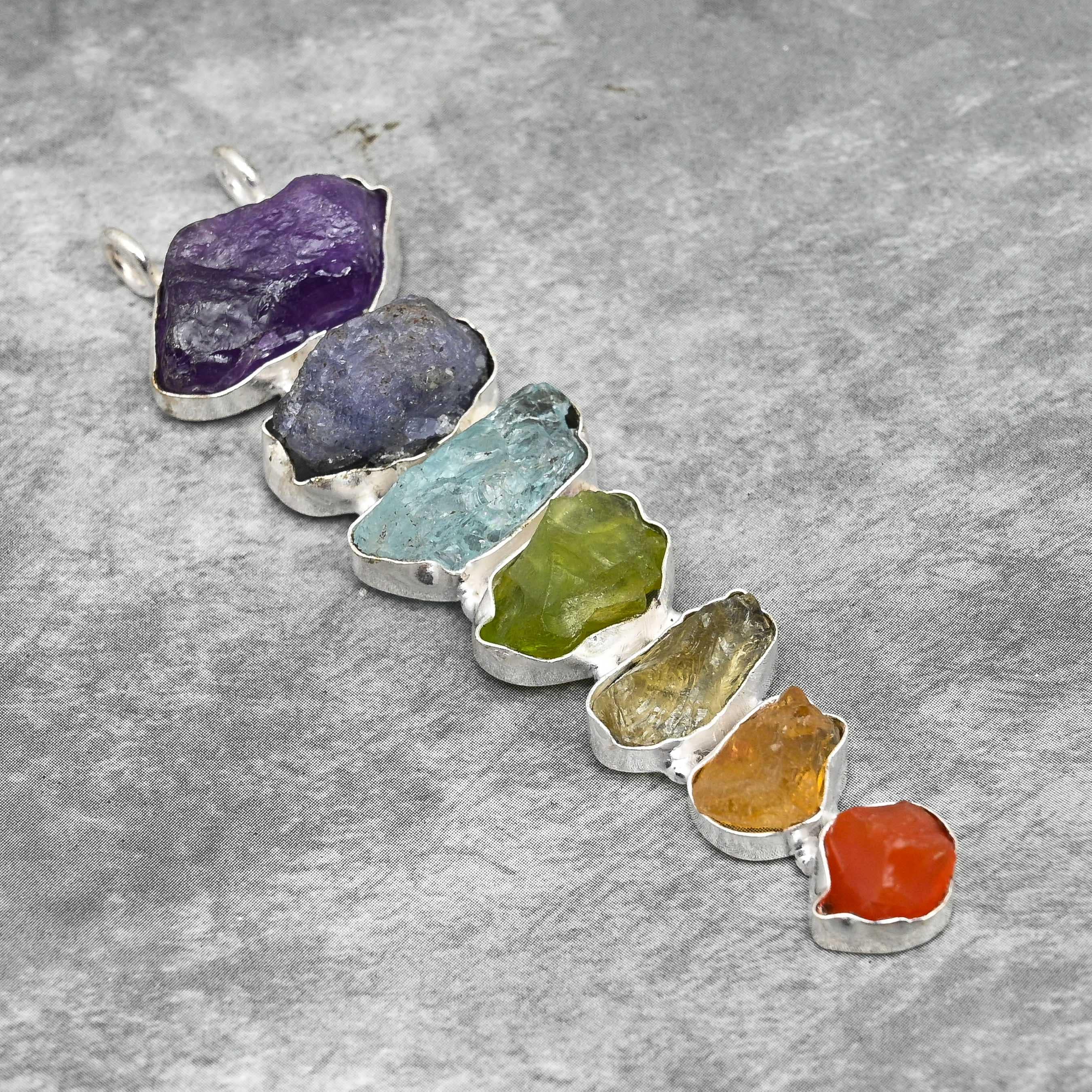 7 Chakras Stone Healing Handmade Pendant Necklace Jewelry with Real Raw Gemstones Pendant 925 Sterling Silver Pendant Christmas Gifts