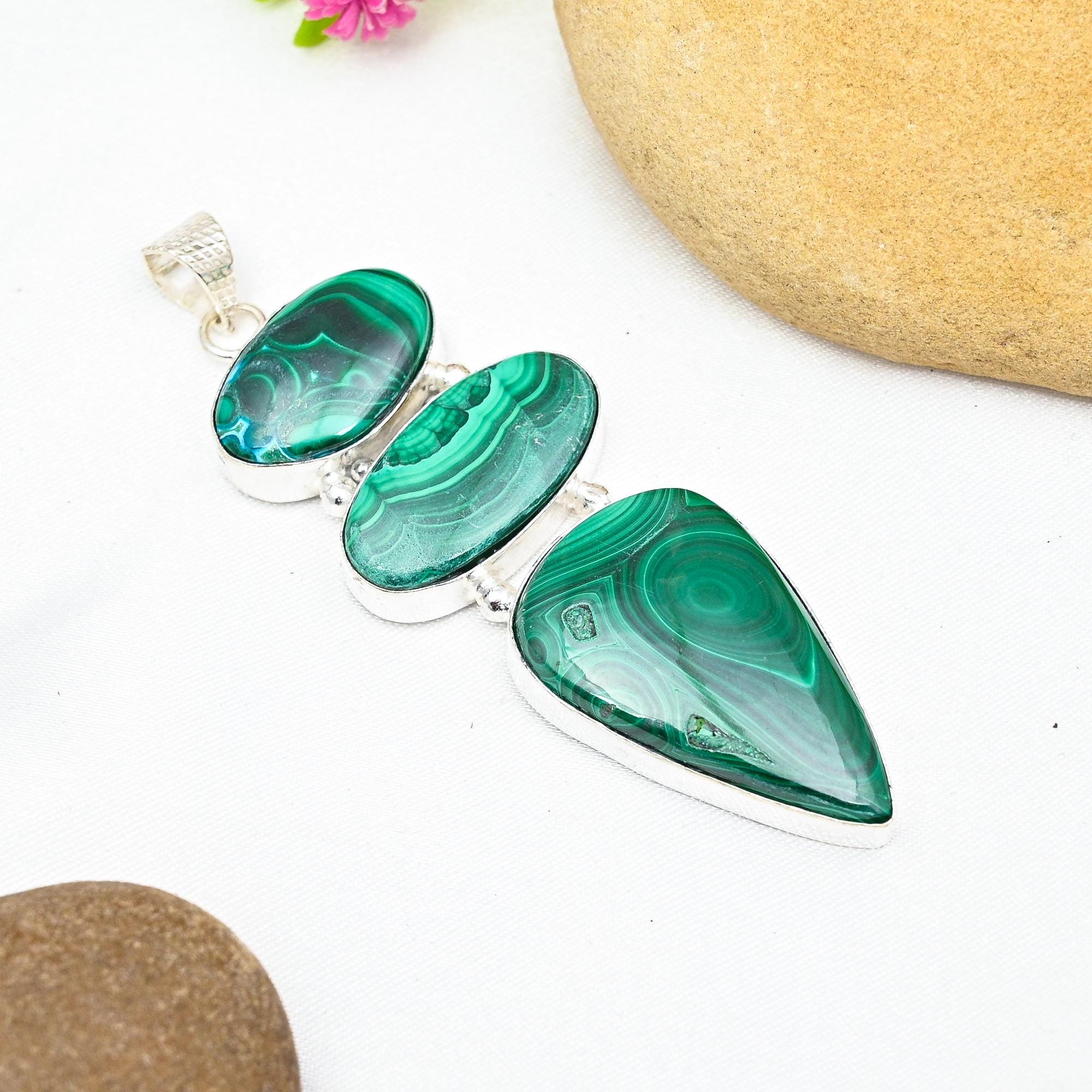 Malachite Pendant 925 Sterling Silver Pendant Malachite Gemstone