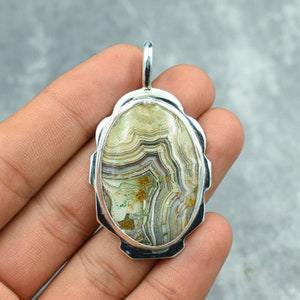 Crazy Lace Agate Pendant 925 Sterling Silver Pendant Lace Agate Gemstone Pendant Handmade Laguna Lace Agate Jewelry Christmas Gift For Her