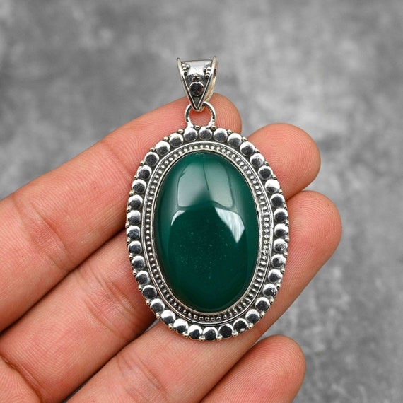 Green Jade Pendant 925 Sterling Silver Pendant Green Jade Gemstone