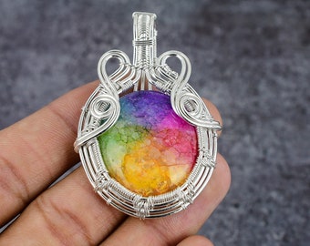 Rainbow Solar Quartz Pendant Silver Pendant Wire Wrapped Pendant Quartz Gemstone Pendant Handmade Silver Solar Quartz Jewelry Gift For Her