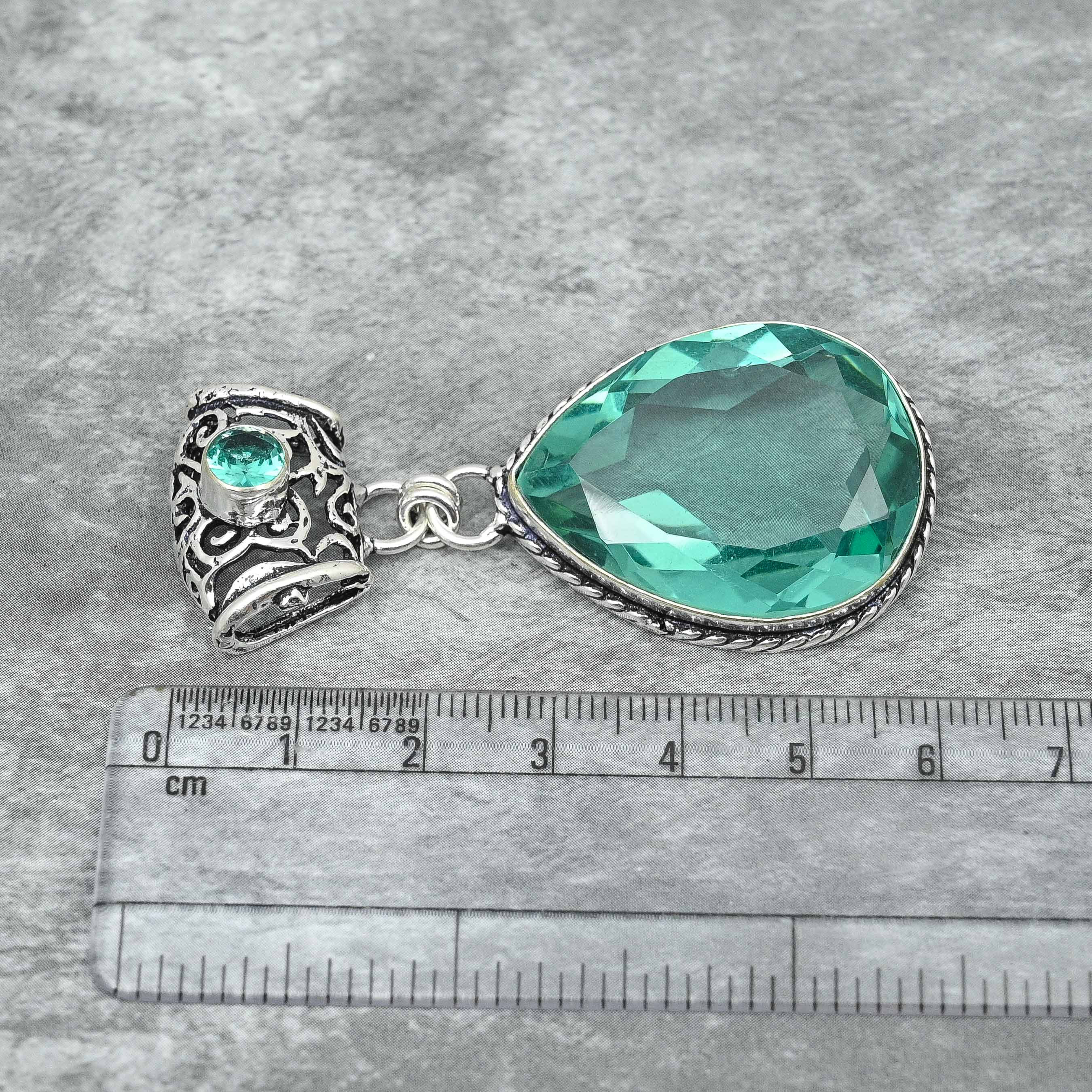 Beautiful Aqua Apatite Gemstone Pendant In 925 Sterling Silver - Handmade, Teardrop Shape, BS-5 Model