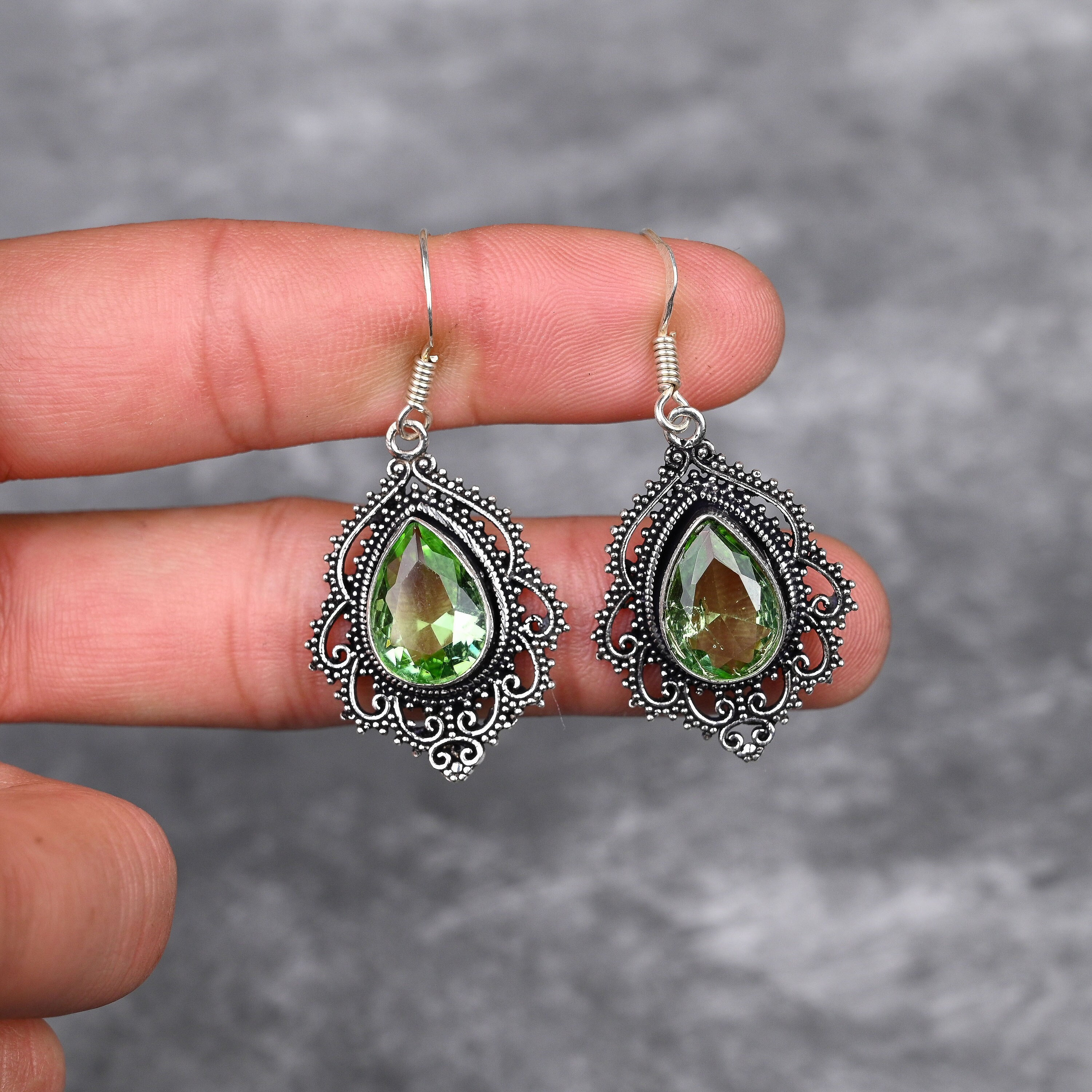 Green Amethyst Earrings 925 Sterling Silver Earrings Amethyst Gemstone Earrings Jewelry Handmade Earrings Amethyst Jewelry Gift For Her