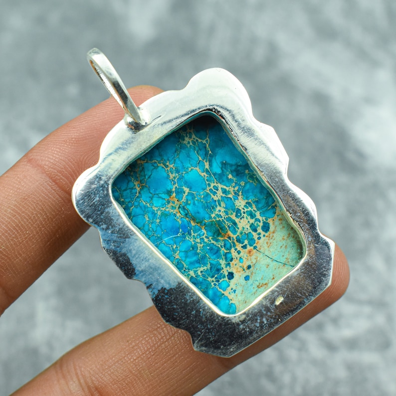 Colgante de jasper de sedimento marino azul, colgante de plata de ley 925, colgante de piedra preciosa de sedimento marino, regalo de joyería de sedimento marino de plata hecho a mano para ella imagen 10