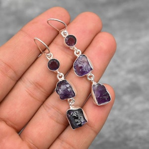 Amethyst Rough Earrings 925 Sterling Silver Earrings Amethyst Gemstone Earrings Jewelry Handmade Earrings Amethyst Jewelry Christmas Gifts