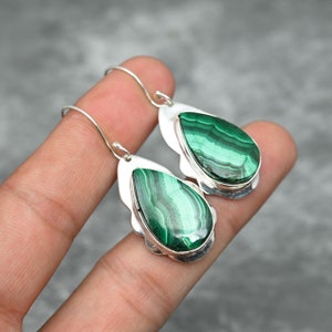 Malachite Earrings 925 Sterling Silver Earrings Malachite Gemstone Earrings Jewelry Handmade Earrings Malachite Jewelry Gift For Her Mother