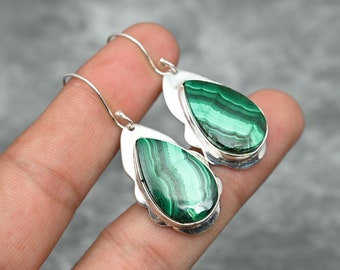 Malachite Earrings 925 Sterling Silver Earrings Malachite Gemstone Earrings Jewelry Handmade Earrings Malachite Jewelry Gift For Her Mother