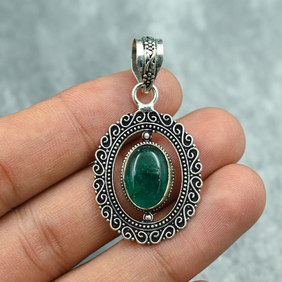 Green Aventurine Pendant 925 Sterling Silver Pendant Aventurine Gemstone Pendant Necklace Handmade Silver Aventurine Jewelry Gift For Her