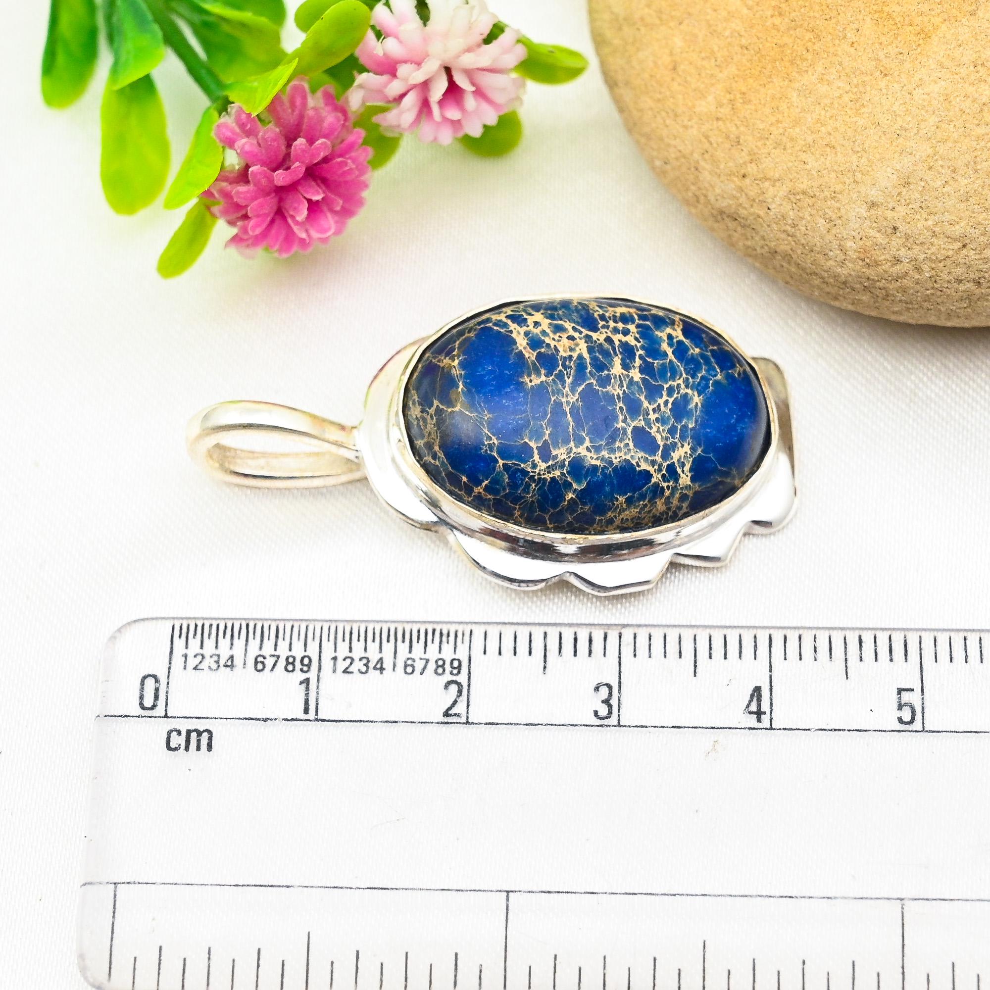 Blue Sea Sediment Jasper Pendant 925 Sterling Silver Pendant Sea