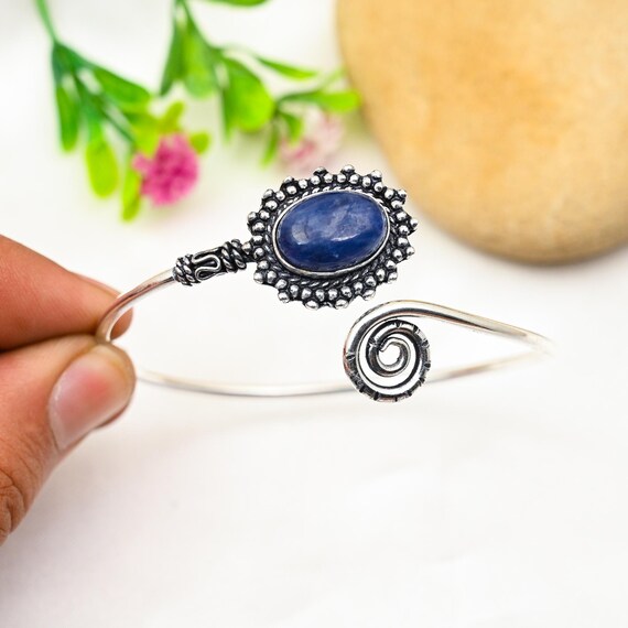 ラピスラズリ バングル ブレスレット 天然未着色ラピスラズリ楕円形縦約18mmバングルブレスレット天然石3