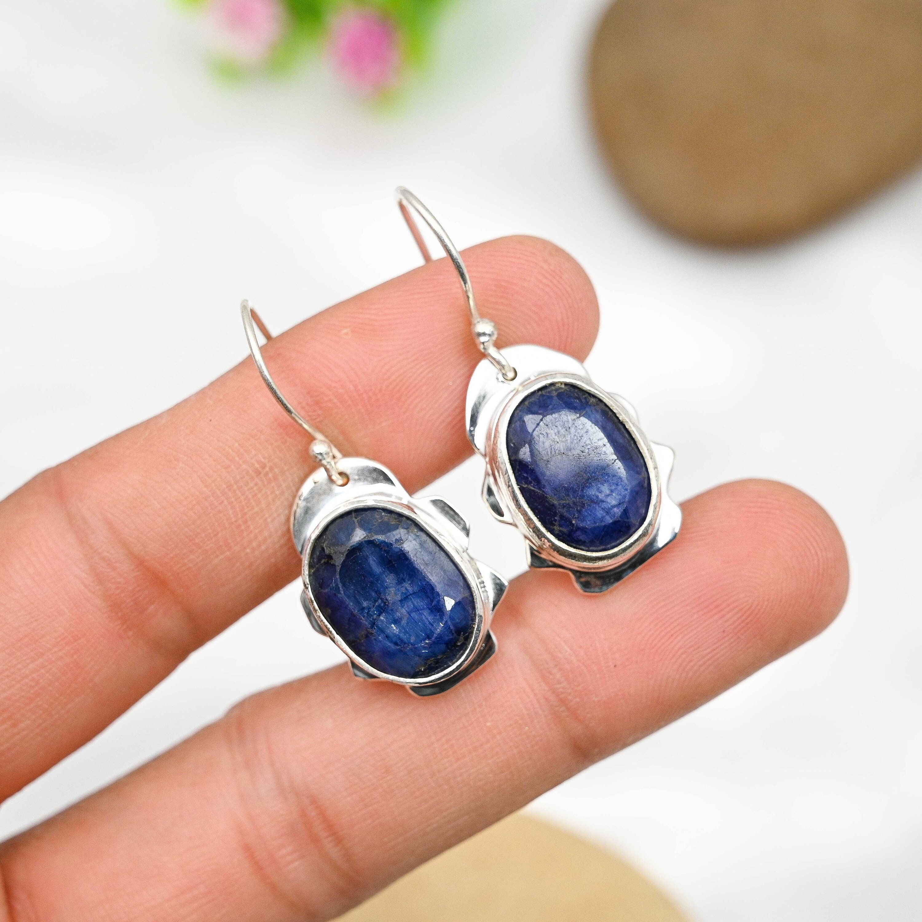 ブルーサファイアイヤリング 925スターリングシルバーイヤリング