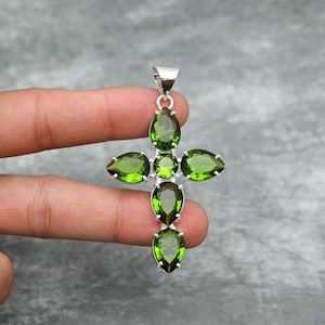 Peridot Pendant 925 Sterling Silver Pendant Peridot Gemstone Pendant Cross Pendant Handmade Pendant Jewelry Peridot Jewelry Gift for Her