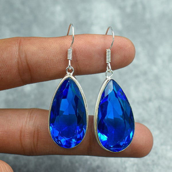 London Blue Topaz Earrings 925 Sterling Silver Earrings London Blue Topaz Gemstone Earrings Jewelry Handmade Blue Topaz Jewelry Gift For Her