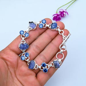 Natural Tanzanite Bracelet 925 Sterling Silver Bracelet Blue Sapphire Bangle Adjustable Bracelet Tanzanite Gemstone Bracelet Gifts For Mom