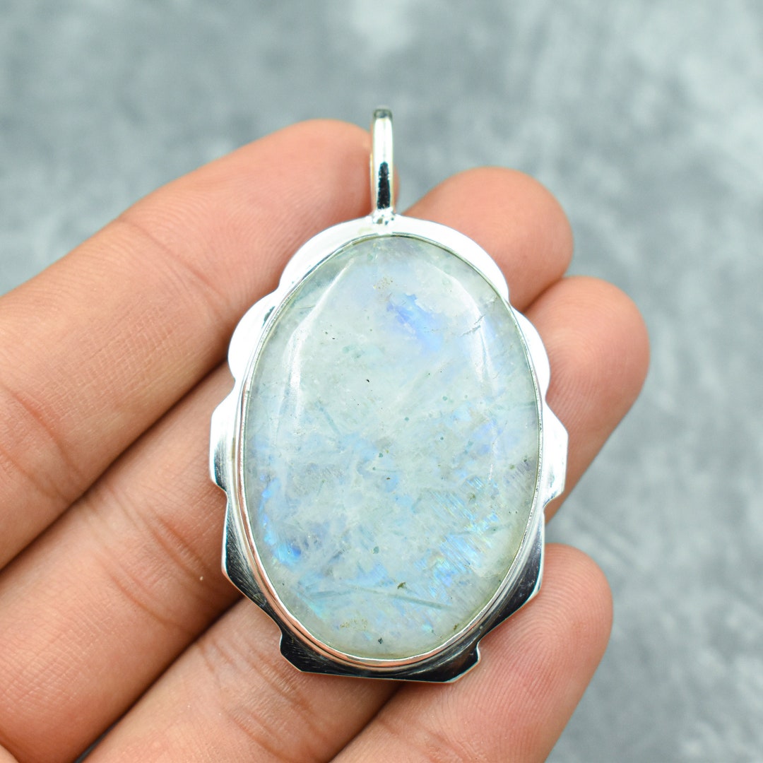 Blue Quartz & Rainbow Moonstone Sterling Silver Pendant main image 1