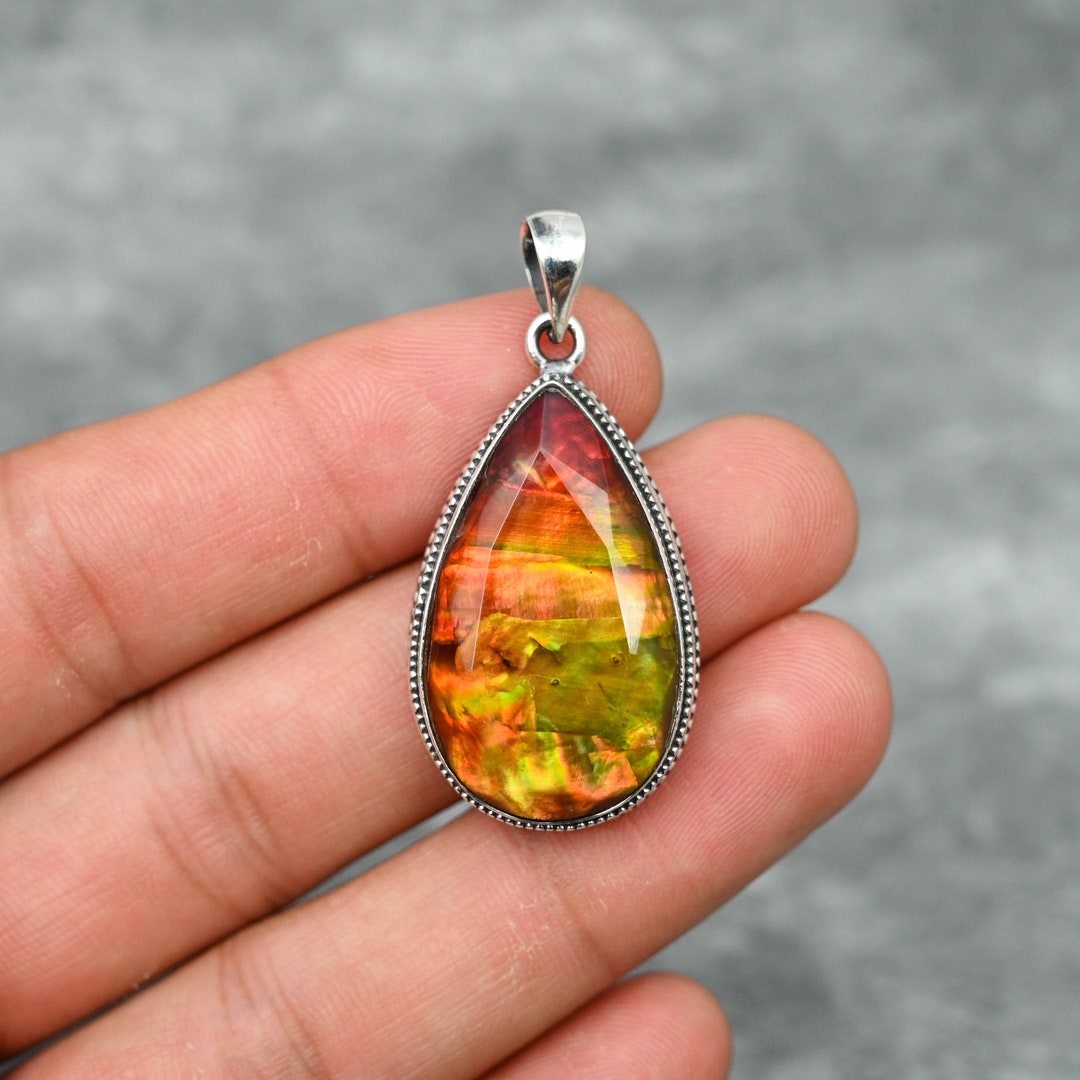 Ciondolo Ovale In Argento 925 Con Ammolite Naturale 66,10 Ct – Gioiello Certificato, Multicolore