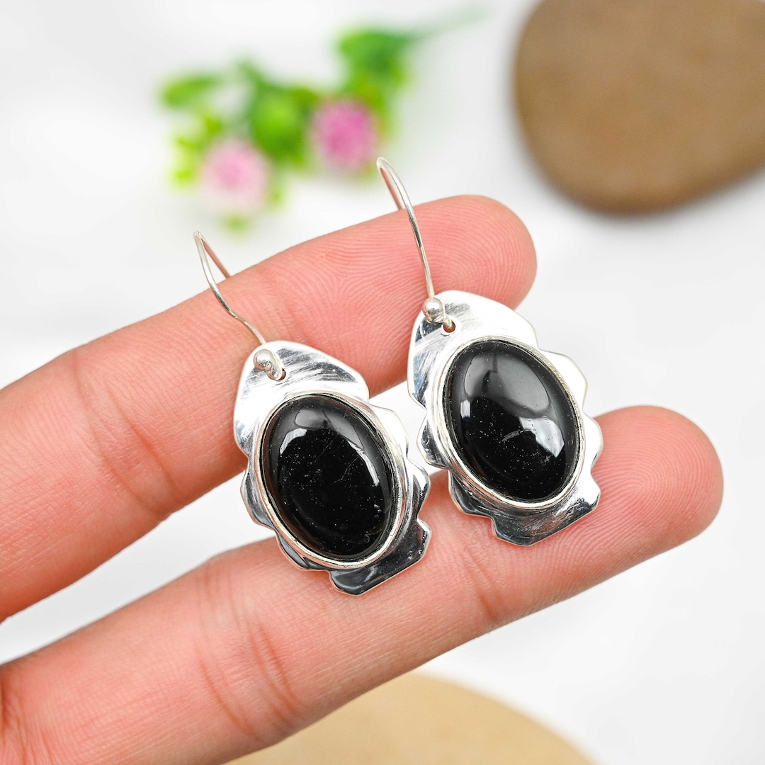 Black Onyx Earrings 925 Sterling Silver Earrings Black Onyx