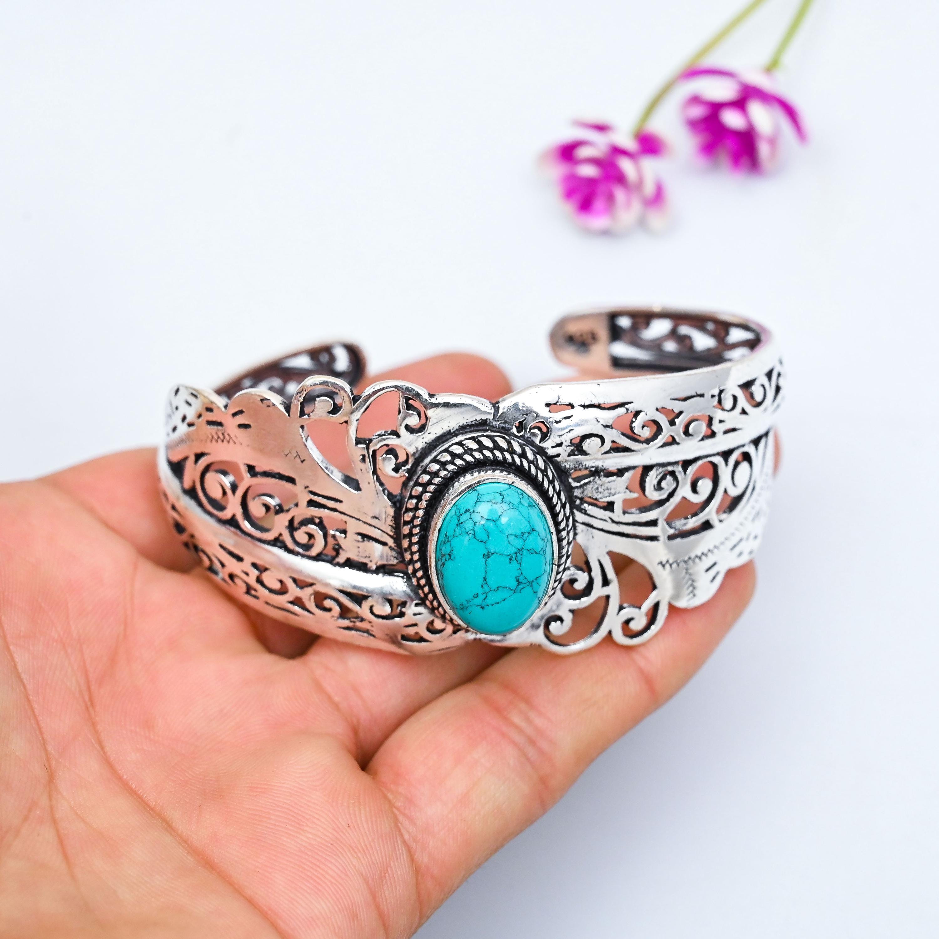 Turquoise Bangle 925 Sterling Silver Bangle Turquoise Bracelet