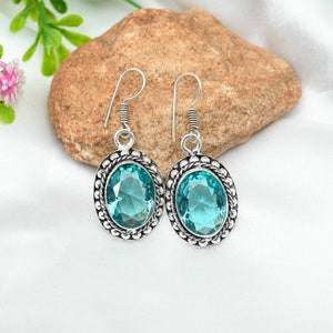 Blue Topaz Earrings 925 Sterling Silver Earrings Blue Topaz Gemstone Earrings Jewelry Handmade Earrings Blue Topaz Jewelry Gift For Her