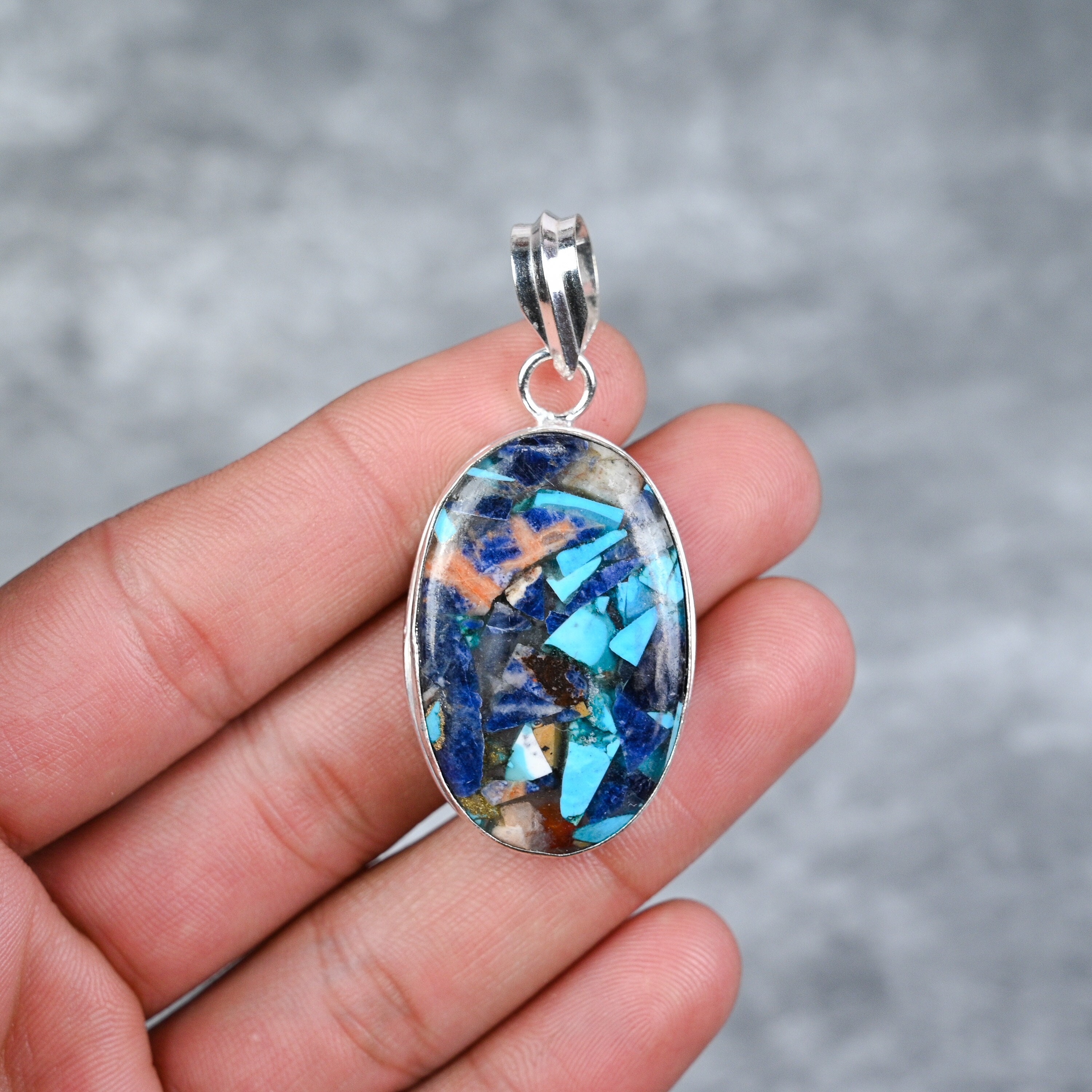 Multi Copper Turquoise Pendant 925 Sterling Silver Pendant Copper
