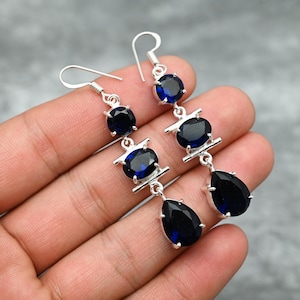 Blue Sapphire Earrings 925 Sterling Silver Earrings Blue Sapphire Gemstone Earrings Jewelry Handmade Earrings Sapphire Jewelry Gift For Her