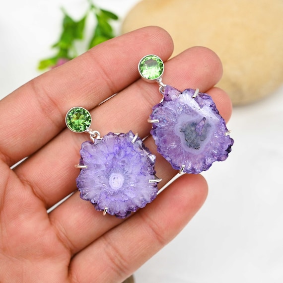 パープルソーラークォーツイヤリング 925スターリングシルバー