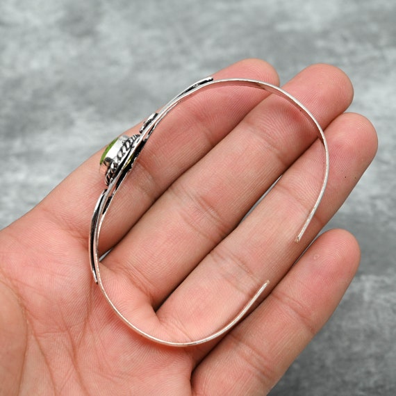Peridot Bracelet 925 Sterling Silver Bangle Peridot Bangle Adjustable Handmade Bracelet Peridot Gemstone Cuff Bracelet Gift for Her Mother
