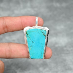 Turquoise Pendant 925 Sterling Silver Pendant Turquoise Gemstone Pendant Handmade Silver Jewelry Turquoise Jewelry Anniversary Gifts For Her image 2