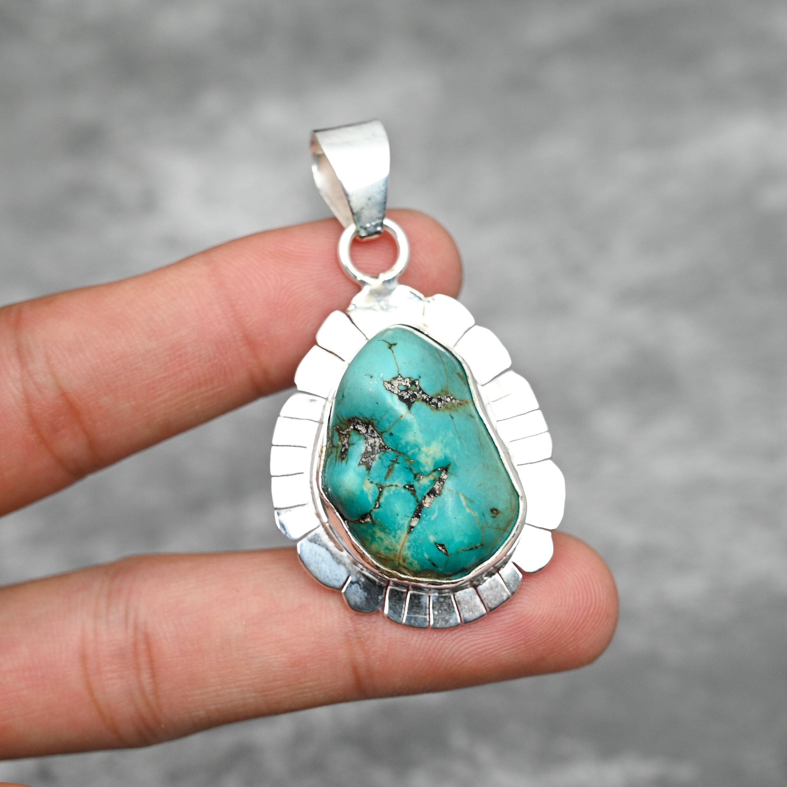 Turquoise Tumble Pendant 925 Sterling Silver, Raw Gemstone Jewelry
