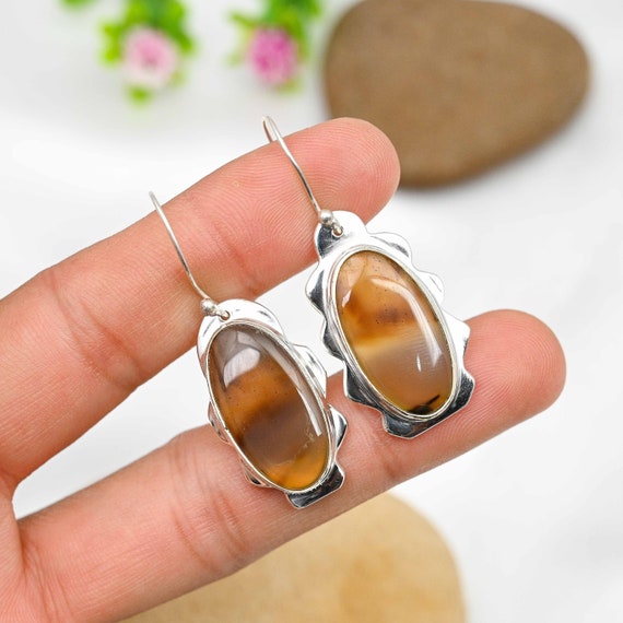 Boucles D'oreilles Pendantes Faites Main En Argent 925 Avec Pierre D'onyx - Bijou Indien, Création Unique