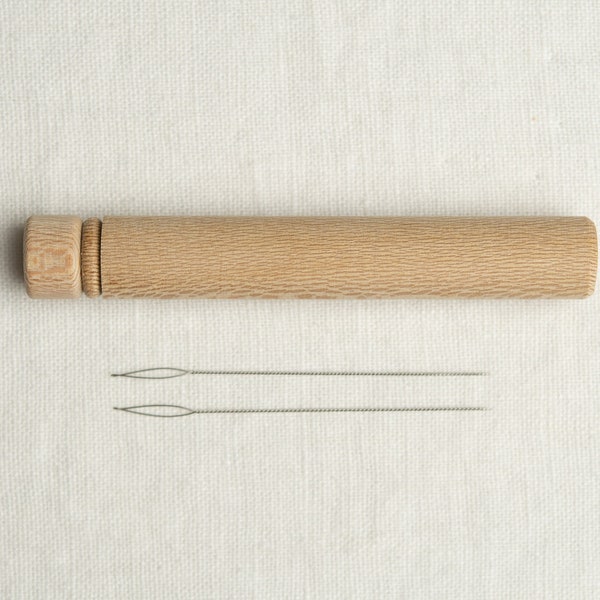 2 Heavy Collapsible Eye Beading Needles and Wood Needle Storage Case - Needles for Beading