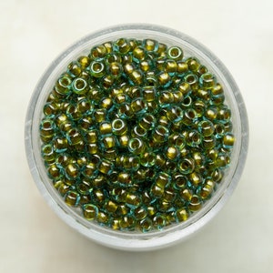 Miyuki 8/0 Round Seed Beads - Olive Green Lined Crystal - 8-229