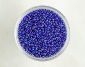 Miyuki 11/0 Round Seed Beads - Matte Transparent Cobalt Blue AB - 11-151FR