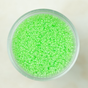 Miyuki 15/0 Round Seed Beads - Luminous Bright Lime Mint Green Inside Color Lined - 15-1120