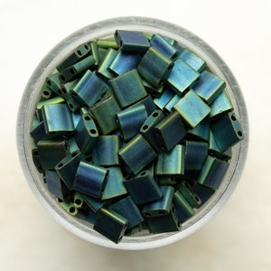 Miyuki Tila Half Cut Seed Beads - Matte Metallic Blugreen Iris Color, 5mm Size
