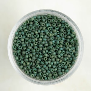 Miyuki 11/0 Round Seed Beads - Frosted Glazed Rainbow Green - 11-4699