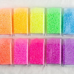 Miyuki 11/0 Round Seed Beads Color Pack - Luminous Inside Color Lined - 10 Color Bead Set - 15 Gram Containers