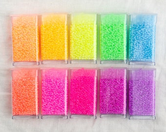 Miyuki 11/0 Round Seed Beads Color Pack - Luminous Inside Color Lined - 10 Color Bead Set - 15 Gram Containers