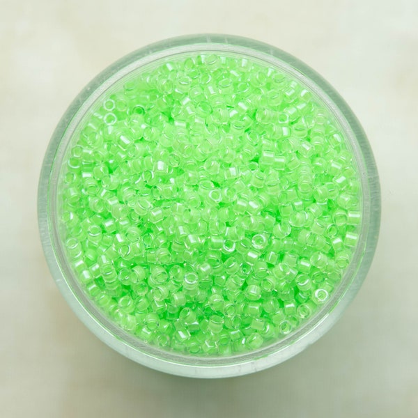 Miyuki 11/0 Delica Seed Beads - Luminous Bright Lime Mint Green Inside Color Lined - DB2040