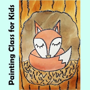 SLEEPING FOX Kids Art Lesson Step-By-Step Drawing & Watercolor DIY Painting Project for Beginners - Homeschool Art Class | Craft Tutorial