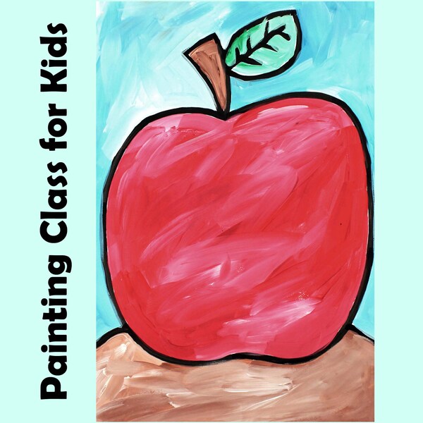 BIG RED APPLE Kids Art Lesson Step-By-Step Drawing & Tempera Painting Project | Beginners and Homeschool Art Class Tutorial