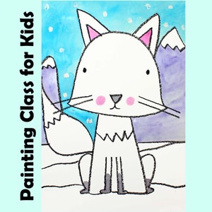 ARCTIC FOX | Kids Art Lesson Drawing & Watercolor Painting Project | EASY Beginners and Homeschool Art Class Cartoon Tutorial