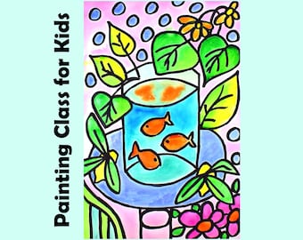 GOLDFISH by HENRI MATISSE Kids Art Lesson Step-By-Step Drawing & Watercolor Painting Project for Beginners | Homeschool Art Class Tutorial